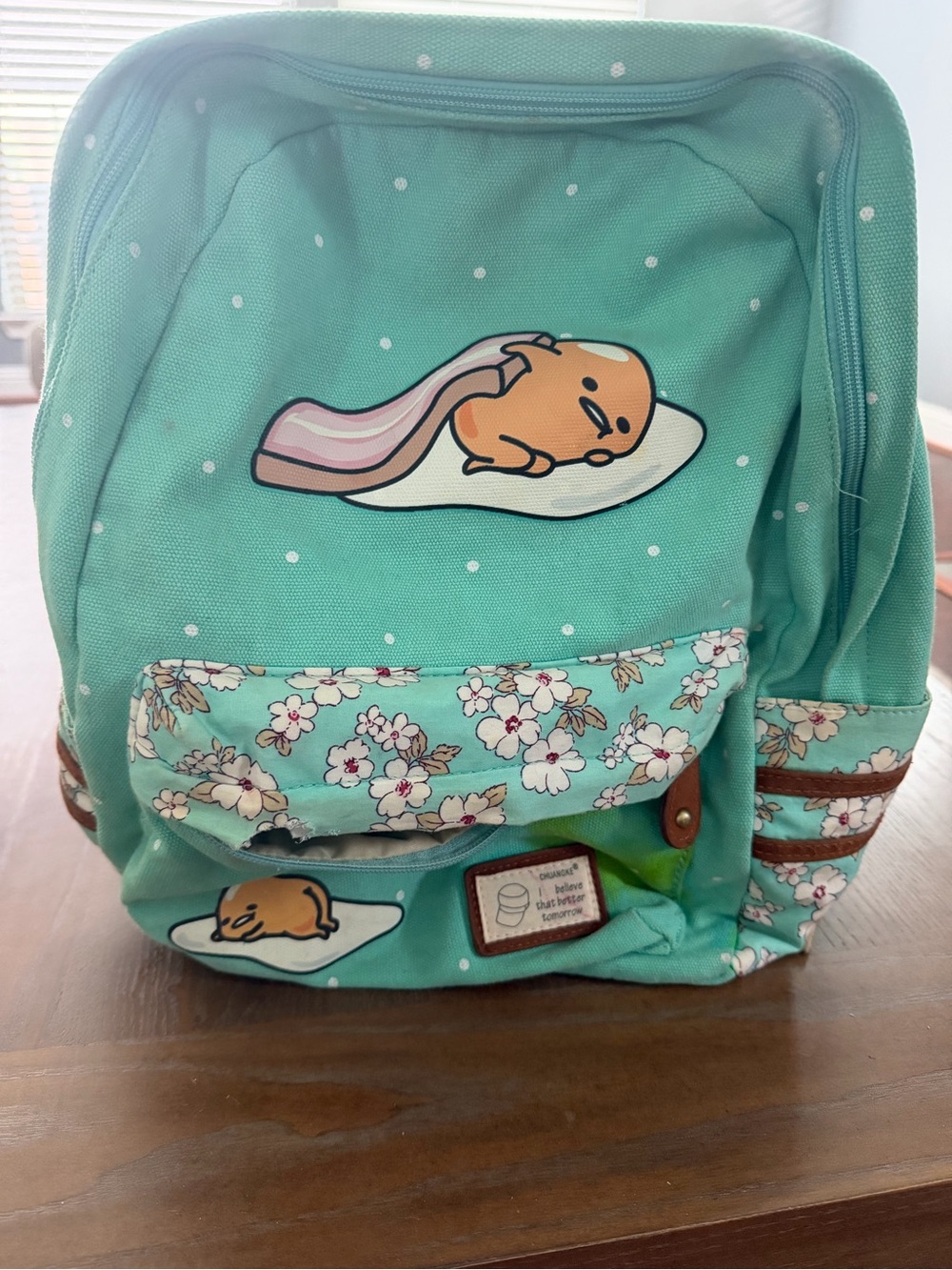 Kids Mint Green Character Backpack with Floral Accents